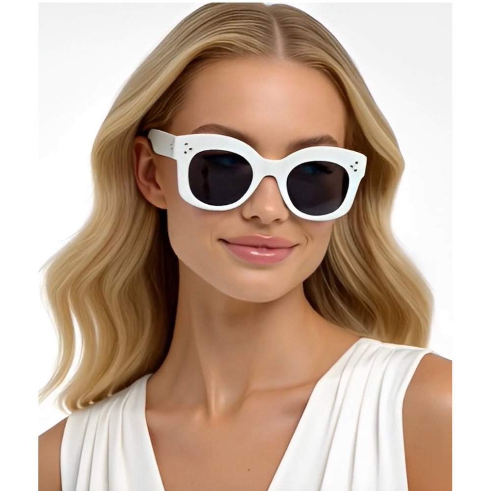 Cat Eye Sunglasses‎ Women White Frame Black Lens  Oversized XL Flat Lentes Gafas